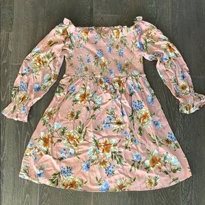 Juniors L off shoulder blush mini dress